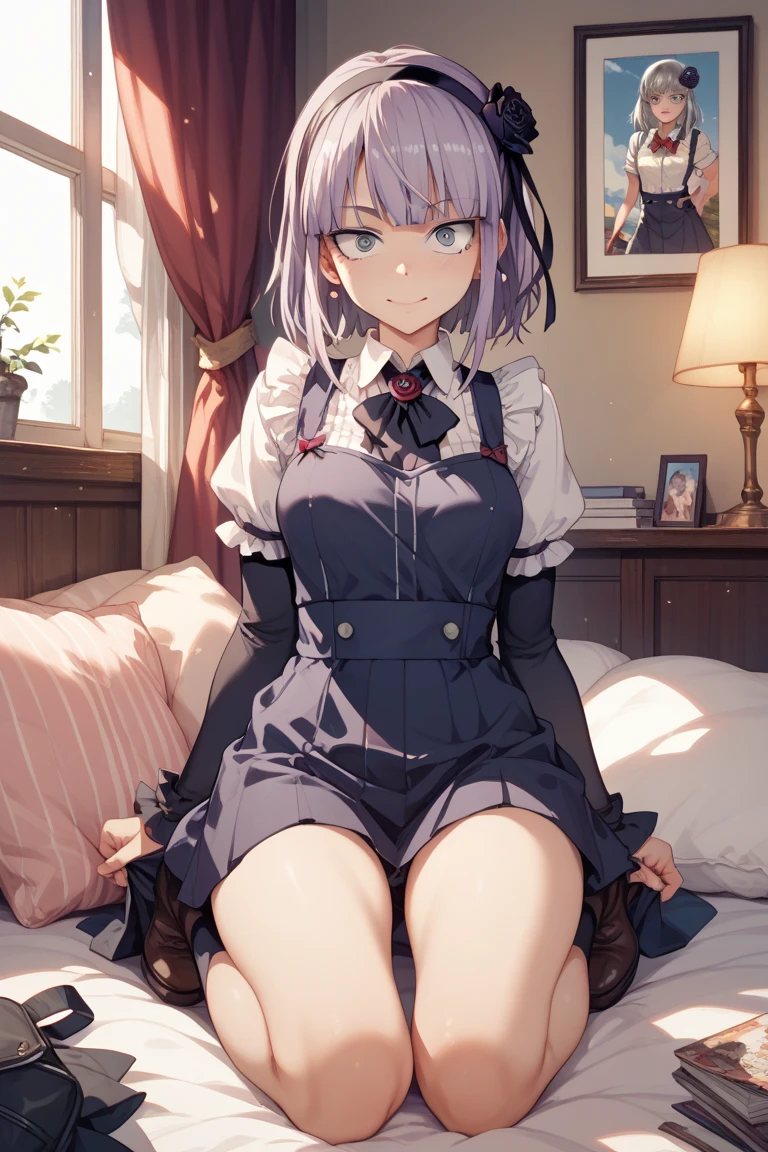 (Highest quality:1.1), (masterpiece:1.4), (Absurd:1.0), Portrait, Close-up,
One Girl、Amane Sanyashiki、White Hair、Purple eyes、Big Breasts、((Black Panties))、Looking at the audience、Bedroom、(blush:1.2)、Embarrassed expression、((pantyhose))、On the bed、((Kneeling))、Topless