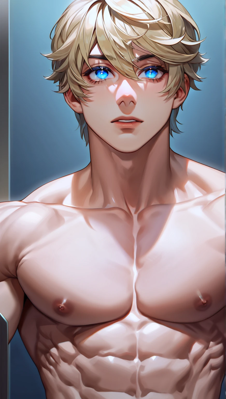 score_9, score_8_up, score_7_up, score_6_up, score_5_up, score_4_up intricate_details_xl, simple background, dark theme, gradient background zhongli, brown hair, orange hair, gradient hair, (pout:0.9), light frown, nude man, clothless, penis, full-height, big muscles, erect penis, foreskin over penis, pubic hair, blushing, dripping penis, standing, full-height, chinese town background