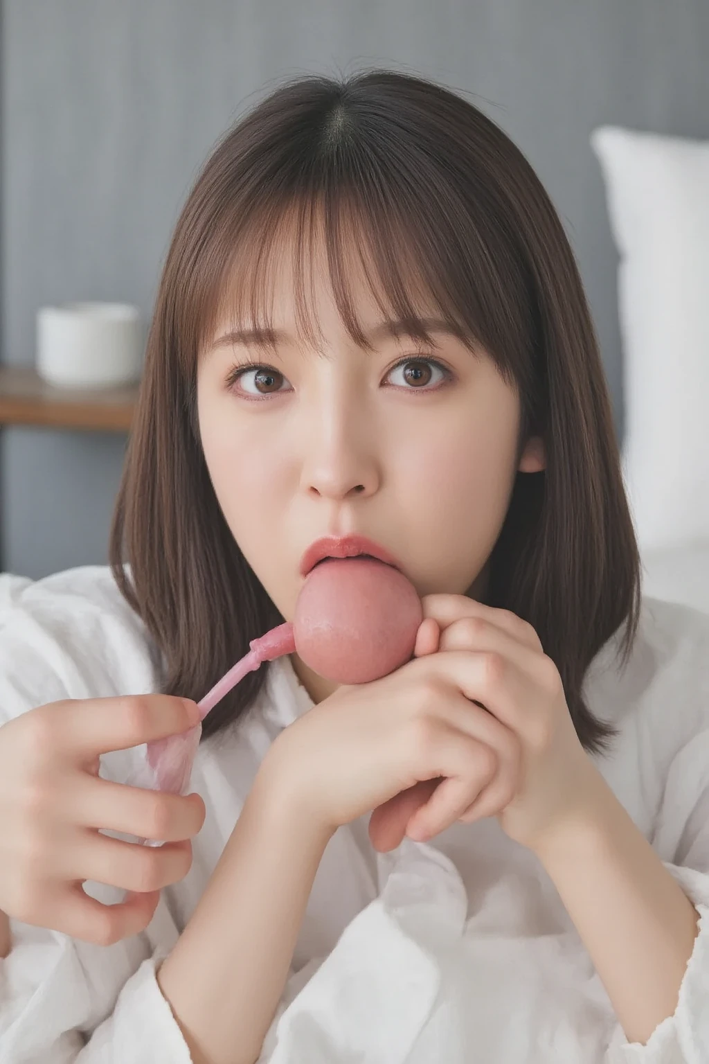 Japanese、high school girl、Licking men's faces、While salivating