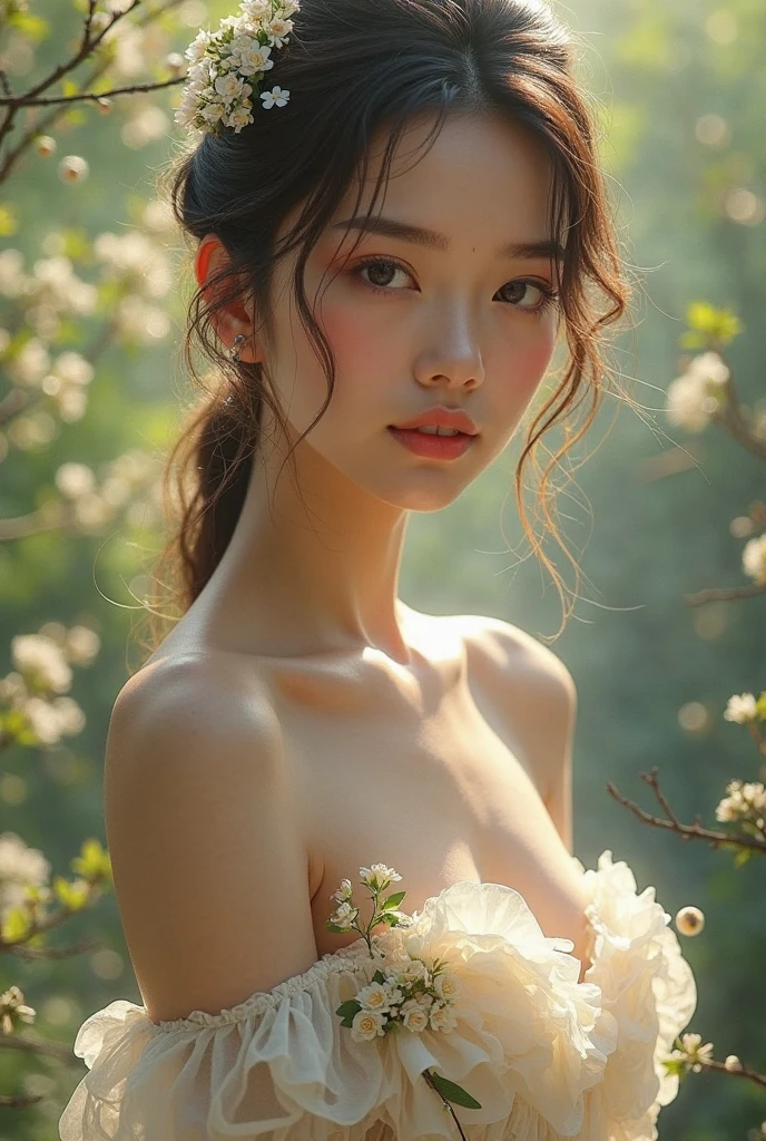 Masterpiece,Very detailed CG unity 8k wallpaper.,1 boy, 16 years old,beautiful, realistic, Blurry, Blurry_background, Blurry_ahead, branch, brown_hair, plum blossom, Depth_of_stadium, flower, nose, realistic, alone,Chinese, (((totally naked,I wasn&#39;t wearing anything.)))))), completely naked, ((((The penis looks right.)))),(((Show off a well-shaped penis.)))), Full body shot from below..