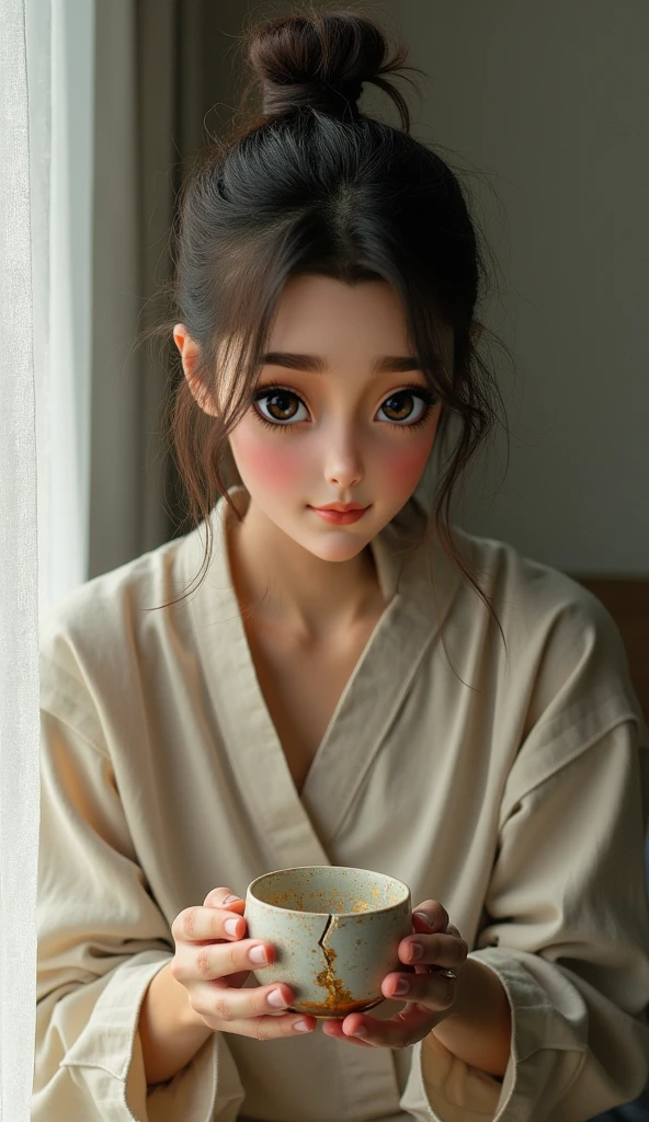 Illustration Design, Delicate character, windows, The table, Brown hair, Big eyes, long china dress --auto