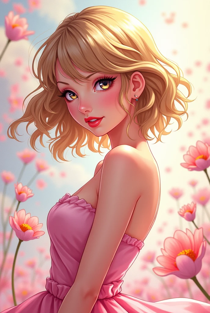 a barefoot woman in a sun dress with floral print<lora:Dean_Yeagle_v1:1> dystyle, outlines