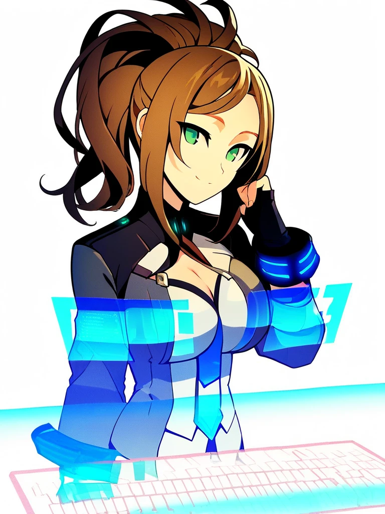 female fortnite skin with green eyes and long straight medium brown hair