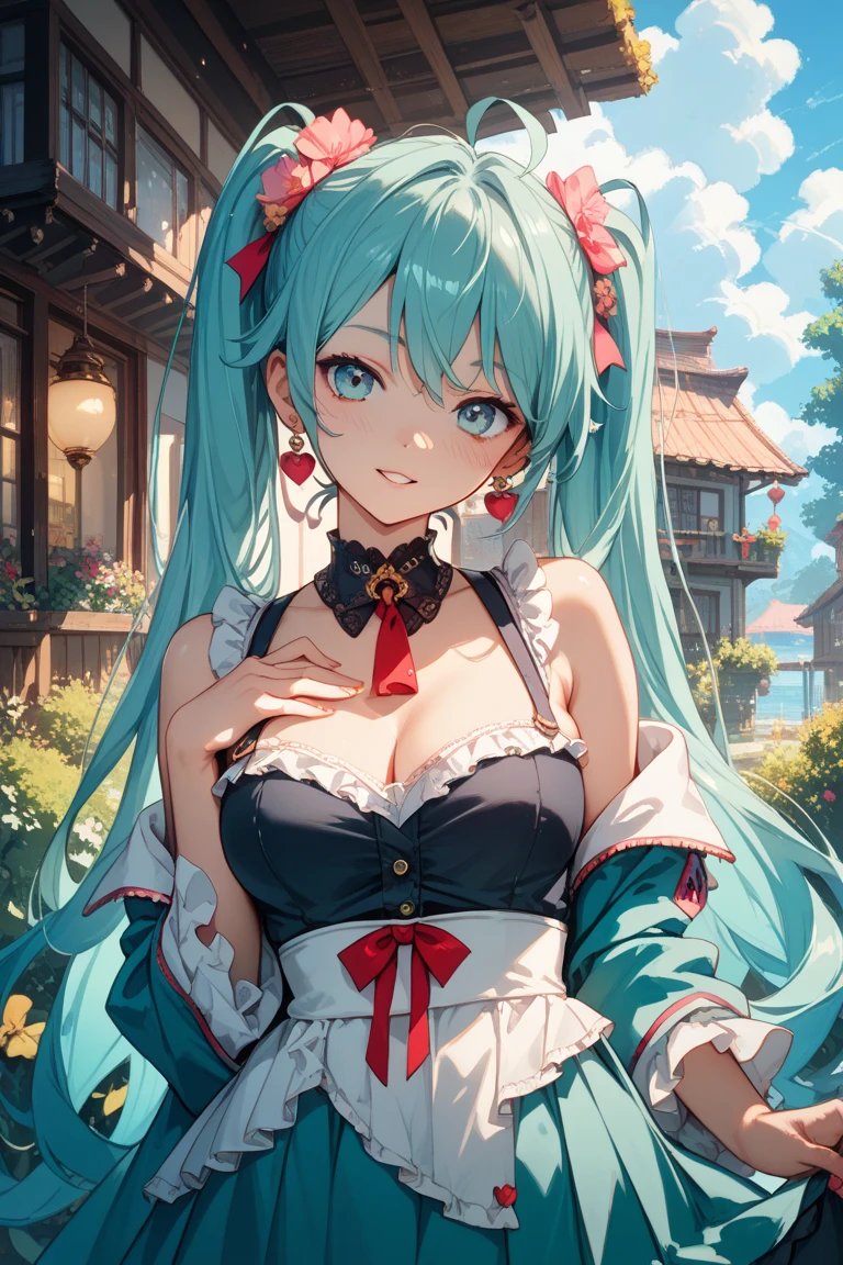 (masterpiece、highest quality、highest quality、Official Art、Beautiful and beautiful:1.2)、(One girl:1.3)Hatsune Miku、Twin tails,Big Breasts,Arab national costume、Traveler'Clothes、Brigade businessman、smile super high resolution, Very detailed, highest quality, bangs、Black short bob、cute girl、Green Eyes、Choker to wrap around the neck、
1 girl, alone, Nice hands, Perfect hands,smile, smile, Mouth closed,cuteポーズ, Cowboy Shot,
thin, cute, Perfectly symmetrical face, 超cute girl, 超cute face, Very detailedな目, Very detailedな髪, 超cute, so beautiful,
Made by Canon EOS, Sigma Art Lens 35mm F1.4, ISO 200, shutter speed 2000,