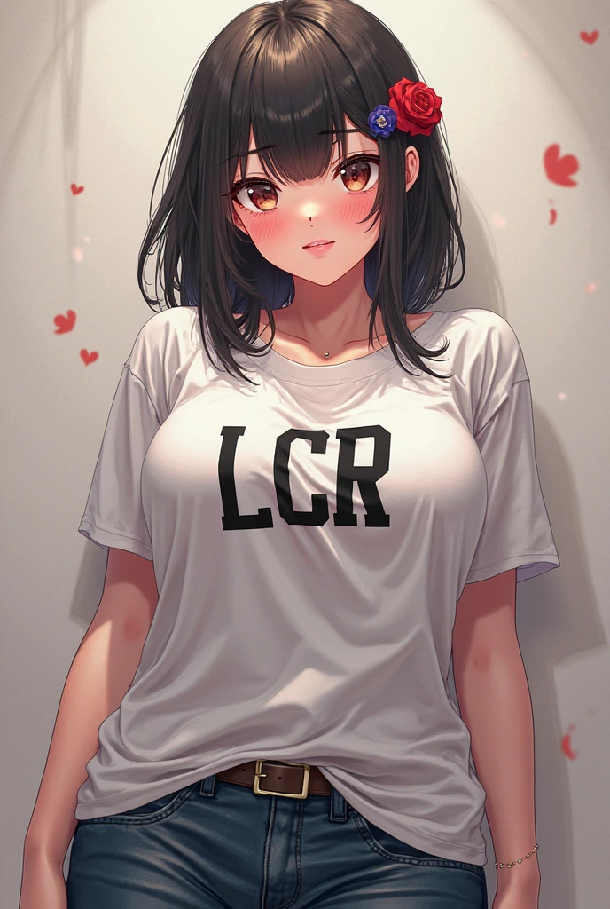 tall woman with a toned and athletic build; straight dark brown hair worn loose; green eyes; fair skin with a light scattering of freckles across the nose and cheeks; defined cheekbones and a straight nose; somewhat huge breasts; girl-next-door look; soft and cute features); in a dimly lit lounge room at night on the couch; best quality; trending on artstation; dark room with complex volumetric lighting; strong shadows; artistic lighting; dynamic; energetic vibe; realistic skin; specular highlights; micro-textures; highly detailed hair; wearing an oversized masculine graphic t-shirt, no panties; incandescent lighting; heavy blush, legs apart