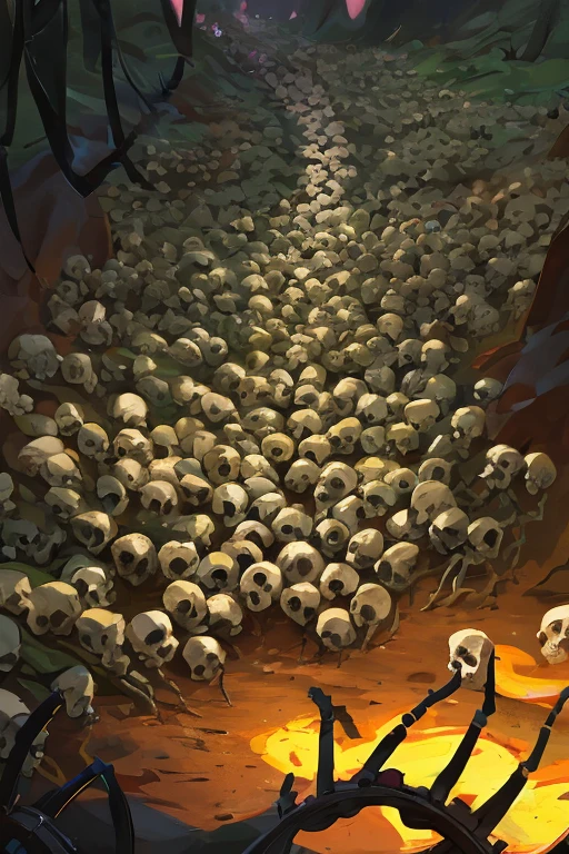 (a mass of skulls in a small dark room:1.5), highly detailed, (with a beautiful golden egg decoration:1.3), masterpiece, photorealistic, hyper detailed, 8k, realistic lighting, intricate details, cinematic composition, moody atmosphere, dramatic lighting, dark fantasy style, detailed textures, realistic rendering, volumetric lighting, gothic horror