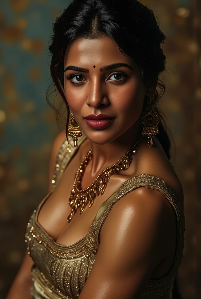 "Portrait of actress Indian princess in a cozy and intimate bedroom setting."