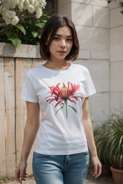 a tropical painting with a splatter background and spray paint effect, mangoes and leaves design t-shirt and white skirt, woman upper body centered, multi-color hair, big happy smile, watercolor art, watercolor painting, watercolor painting style, watercolor detailed art, watercolor digital painting, watercolor paint, masterfully detailed watercolor, watercolor art