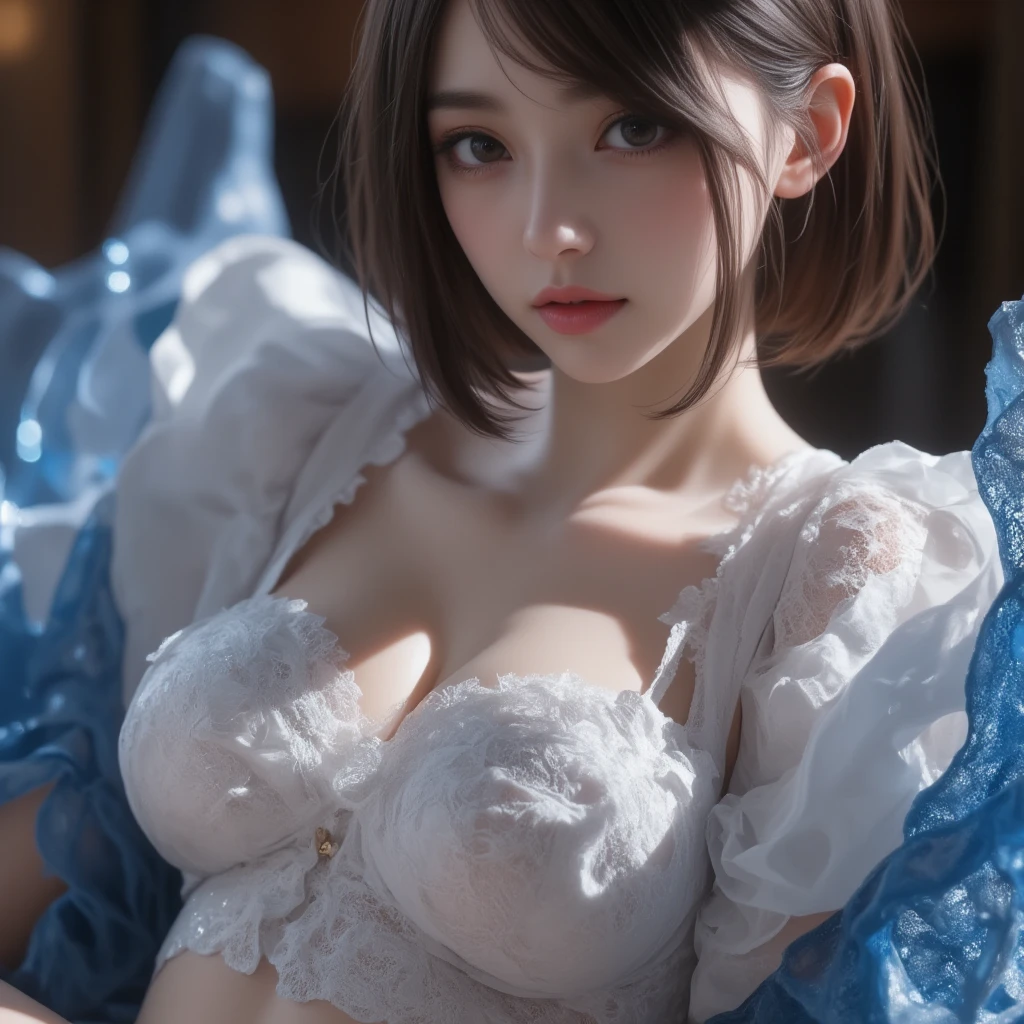 (Masterpiece:1.2), best quality, (illustration:1.2), (ultra-detailed), hyper details, (delicate detailed),(focus on panties), black lace panties,slightly spread legs,lace stockings, perky, (intricate details), (cinematic light, best quality Backlights), clear line, from below, solo female, perfect body, (1girl), white hair, glowing yellow eyes, (emperor, black see-through clothes),(crown:1.1), sitting on Throne, slightly close eyes, looking downward, turn head, ( shy:1.2), ((makeup)), high contrast, (best illumination, an extremely delicate and beautiful), ((cinematic light)), colorful,