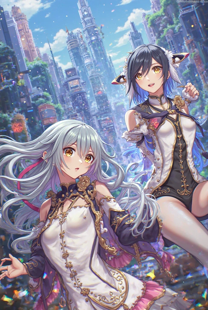 Anime girl in a black leather costume standing in front of a colorful background, wlop and sakimichan, wlop and ArtGerm, guweiz on pixiv artstation, 8k high quality detailed art, guweiz on artstation pixiv, anime style 4 k, anime fantasy artwork, Detailed Digital Anime Art, guweiz