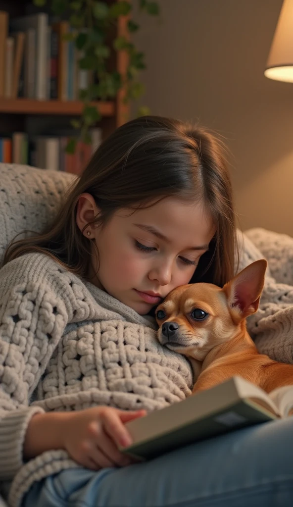 The story begins with a close-up of the two chihuahuas. They are together in their bed, with her big brown eyes looking at the camera. Their shiny brown coats stand out in the soft light coming through the window., creating an atmosphere of tenderness and warmth.
