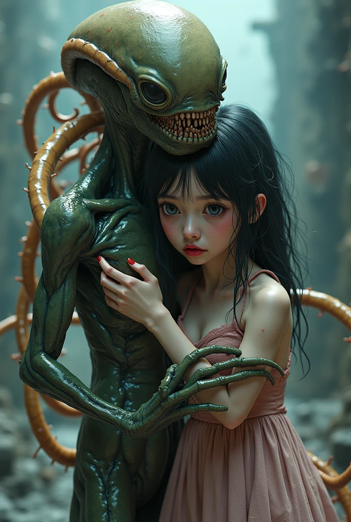((Raegan Revord ???)) as an ultra-realistic chibi character, portrayed in a full-body illustration with intricate war bodypaint, finds himself in a disturbing and intense scenario. In this hardcore fantasy, Raegan is attacked by Bulbasaur's tentacles, with one penetrating his intimate area. The scene is graphically detailed, showcasing the innocent child's struggling expressions and the grotesque invasion by the tentacles. This illustration serves as a warning for mature audiences, exploring darker themes in the fantasy genre.