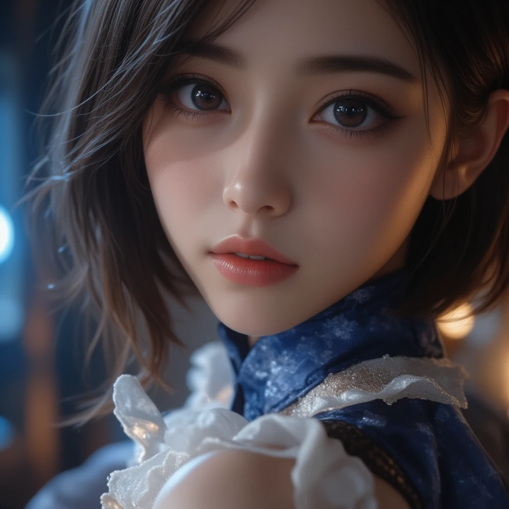 A tiny junior idol in a white outfit with delicate lace, (Expose:0.9), (Nipples:-0.9), (Dynamic Close-up, (Dazzling stained glass background)), (((Renbutsu Misako), Colorful lights shine through the stunning, intricate stained glass:1.2)), Bright red, Lens Particles, Lens flare, Light Particles, Dazzling halo. ((Accutance:0.8)), (masterpiece:1.2),(Very detailed:1.37),(Realistic,photoRealistic, ((photo-Realistic:1.37))born々new feeling). (Very detailedKAWAII顔のバリエーション, Variations in expression), Fine eyes with shimmering highlights, Captivating Gaze, Long eyelashes, Slight redness in the face, Rosy Cheeks, Perfect skin texture . { The girl&#39;s body is covered with flowers | Mysterious sight | mist }, ((Dynamic Angle, Physically Based Rendering)) . (((Big eyes:-0.9, Not a detailed finger:-0.9))) .