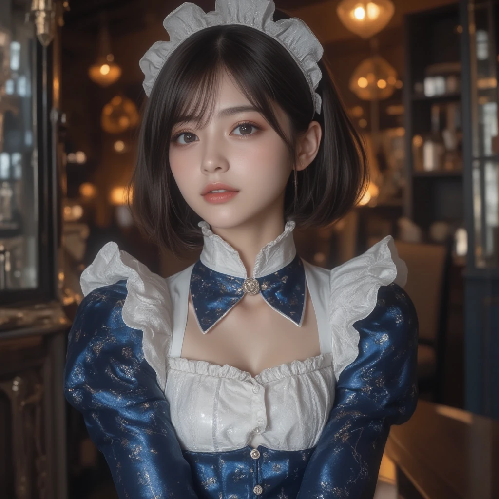 (trickart:1.3), (trompe l'oeil), Wonder Painting, (Maurits Escher:1.2), (Maurits Escher), (Black Shorthair:1.3), (a 20 yo woman), (A hyper-realistic), (Masterpiece), (8KUHD), Beautiful woman, a smile, (Wearing white clothes:1.3), breast