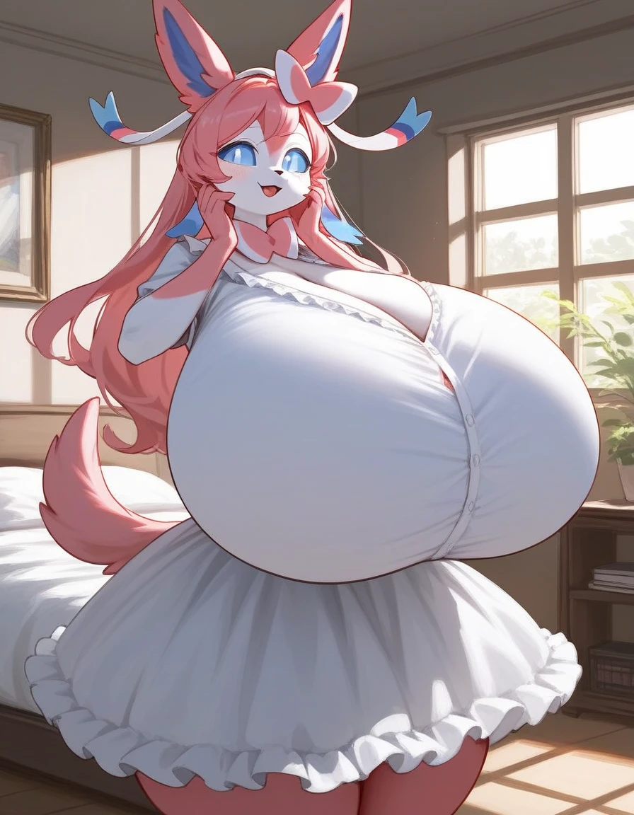  an enchanting woman,Wearing white bra, butt toward viewer, bulging diaper, huge diaper, diaper growing bigger and bigger, holding her growing diaper, diaper puffing up like a balloon about to explode, diaper so fat and full and lumpy, diaper massive,  diaper filling up whole screen, sitting on giant puffy diaper like a cloud, loving her giant diaper inflating to 100 times normal size