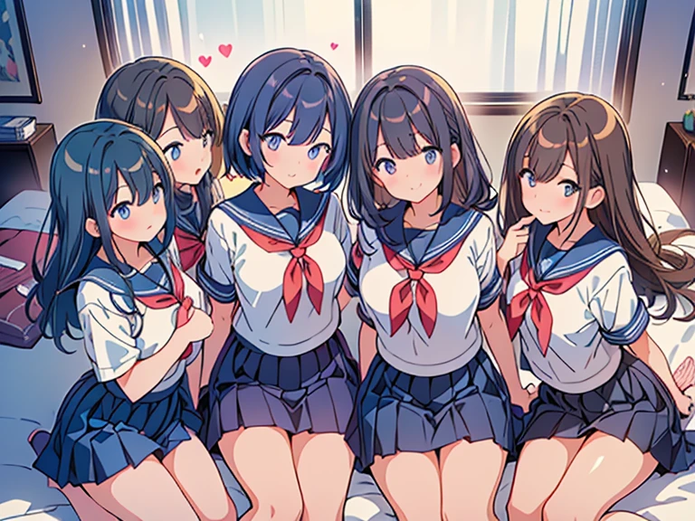 highest quality、High resolution、detailed background、beautiful and detailed face、beautiful and smooth skin、skin texture、professional lighting、Beautiful teenage girl、((three women))、(huge breasts:1.2)、Changing clothes in the classroom、cute hairstyle、
cute sailor suit、Plaid pleated mini skirt、Cute sexy underwear、sexy bra、garter belt、Look at me happily、sexual expression、Pull Panties、panty shot