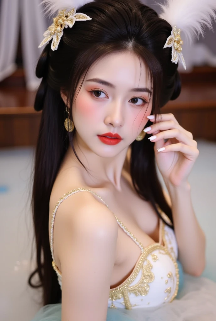 1girl, ((very transparent) Hanfu qipao), (erotic_), ((focuss closeup face)), pretty young (Russian) (Asian) (masterpiece), top Chinese model, (aphrodite goddess), (beauty breast), very best quality detailed face:1.5, privium room, (8k HD graphic, (soft and chill light), best quality detailed ultra highres:1.2 dynamic lighting, artstation, winner photography, volumemetricslighting),