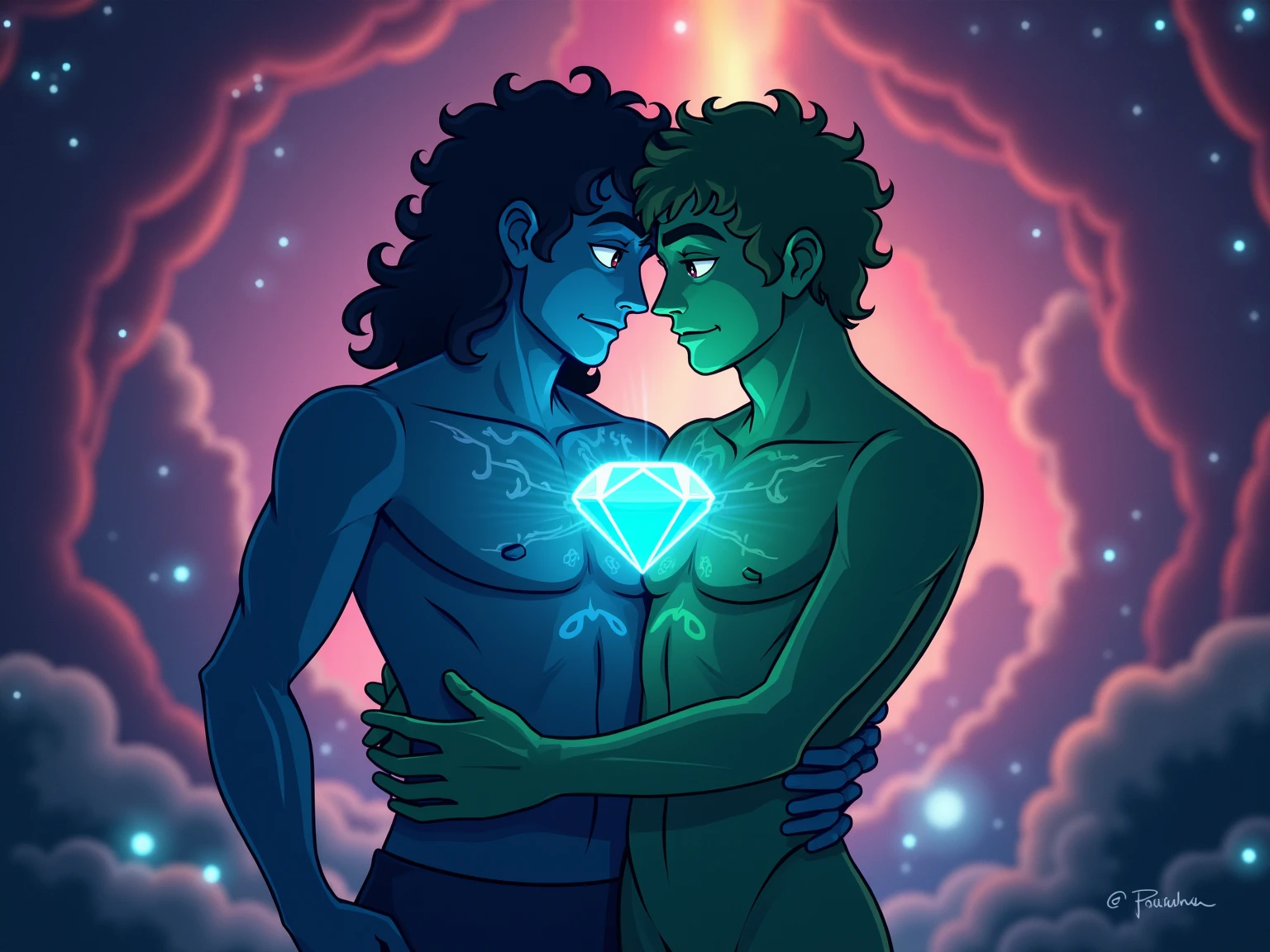 Draw a Gay Pride Day image as a divine male figure with a loving and welcoming smile, holding a rainbow flag in his hand, symbolizing love and acceptance of all forms of love. --auto --s2