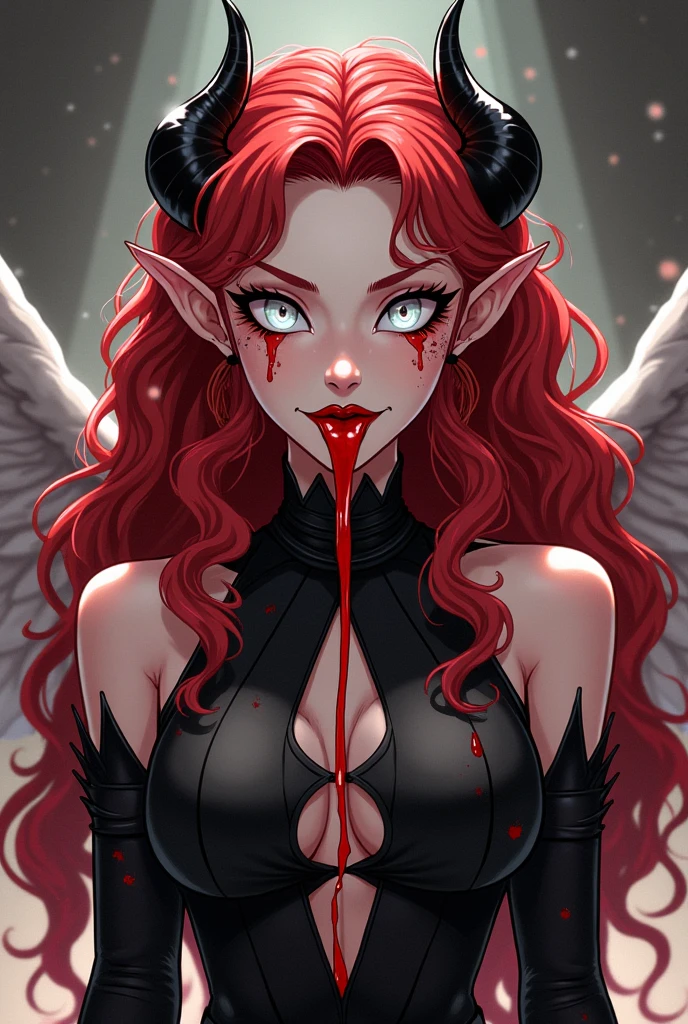 Garota vampira com sangue em sua boca e nua 
