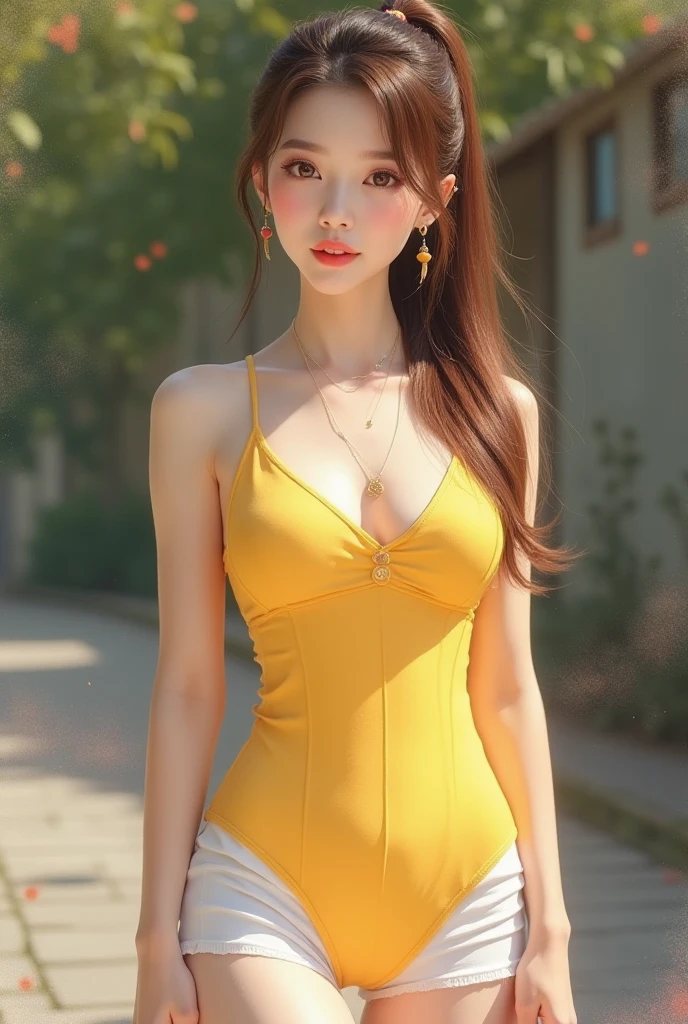 (Realistic lighting, Best Quality, 8K, Masterpiece:1.3)), nsfw,Gymnastics、A single high school girl、((Slim body))、(Very small breasts)、(very small waist)、Beautiful orange sheer leotard、とてもSlim body、((Slender body:2,1))、Thin chest、