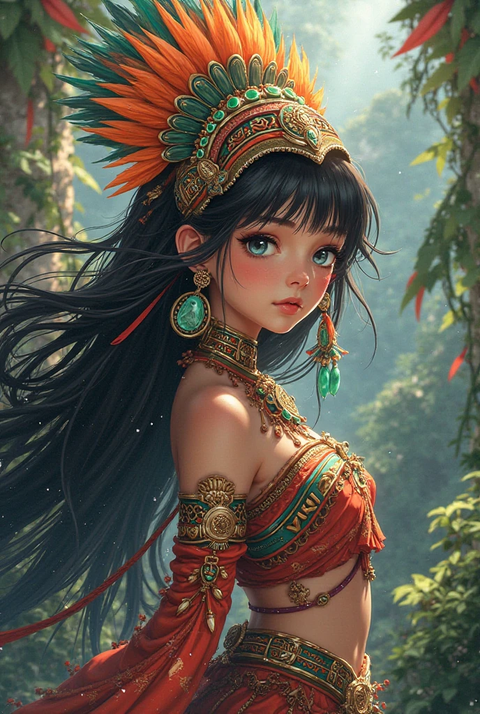 Beautiful Alluring Female aztec, tribal feathers, tribal beads, tribal ornaments, bronze ornaments, Bare oily Skin, Athletic Well Toned Body, cleavage, Barely Clothed, tirbal theme, aztec theme, on top of a jungle aztec shrine, Beautiful D&D Character Portrait, Beautiful Face, Ominous, Dark Fantasy, Fiverr Dnd Character, Octane Render, Digital Art, Extreme Detail, 4k, Ultra Hd, Polished, Beautiful, Hyperdetailed, Intricate, Elaborate, Meticulous, Photorealistic, Sharp Focus, Wlop, Character Design, Unreal Engine, 3d Rendered, Volumetric Lighting, Reflections, Glossy, Digital Illustration, Sensual Pose, Suggestive Pose, Full Body Shot, 💖❤💕💋❣