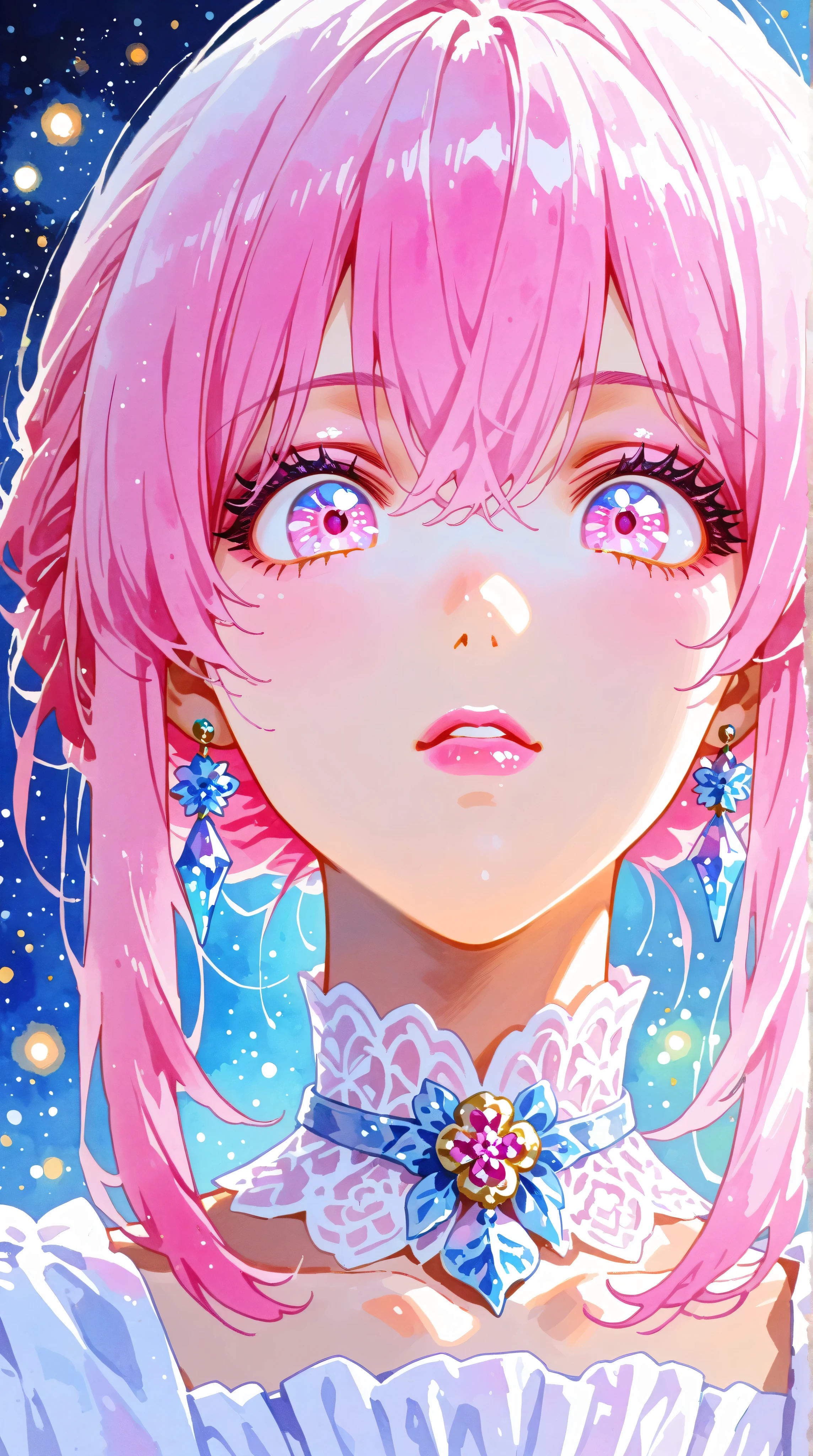 A young japanese woman, beautiful detailed eyes, beautiful detailed lips, extremely detailed eyes and face, long eyelashes, woman wearing a flowery dress, pastel painting oil stick painting, thick coating, texture, inspired by Moebius, trippy, (((watercolor illustration))), portrait, big eyes, ulzzang, pink eyes, (best quality,4k,8k,highres,masterpiece:1.2),ultra-detailed,vivid colors,bokeh