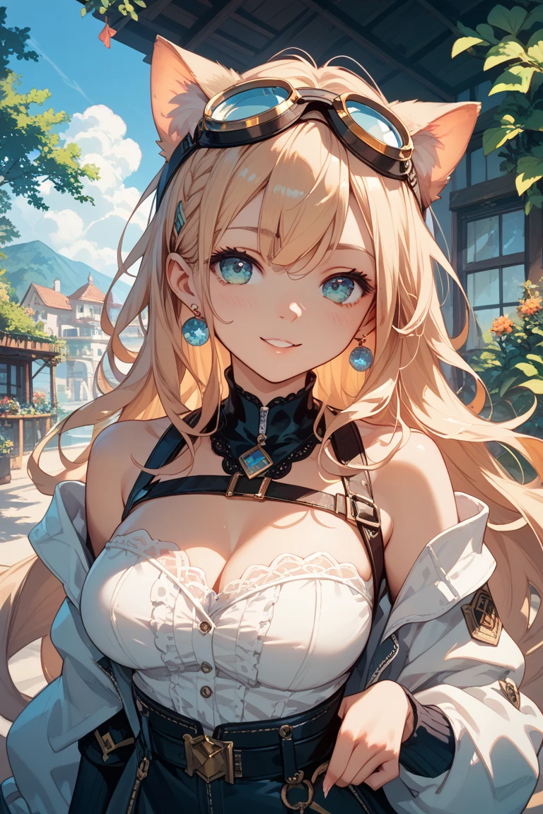 giantess catgirl, :3, cute, a (fortress:1.8) from sky view, detailed, stone walls