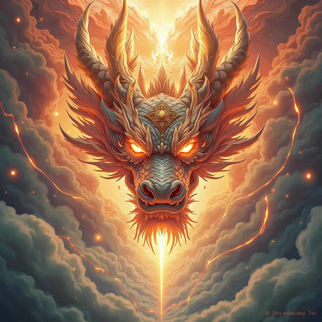 white dragon god, gentle gaze, fantastic background, moonlight background, sea of clouds background, golden splashes, mysterious, divine light, mythical creature, traditional Chinese dragon, myth, speckled light, hazy haze, mysterious aura, masterpiece, fantastic, elegant dragon, good fortune, fantasy art