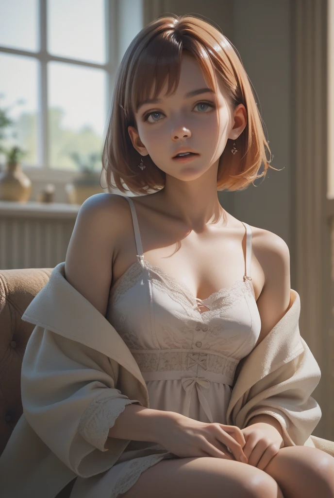 Natalia Dyer, wear a color (pyjamas), ((underdressing)) on a farm, Close-up Shot Shot, full bodyesbian, The is very detailed, playboy centerfold, playmate, 8K, Hot topics on artstation, iintricate, high detal, Focus sharp, model shooting,