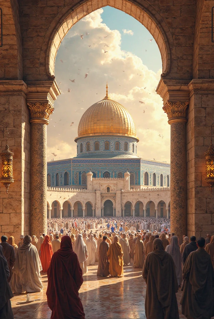 Painting of Al-Aqsa Mosque and Muslims praying