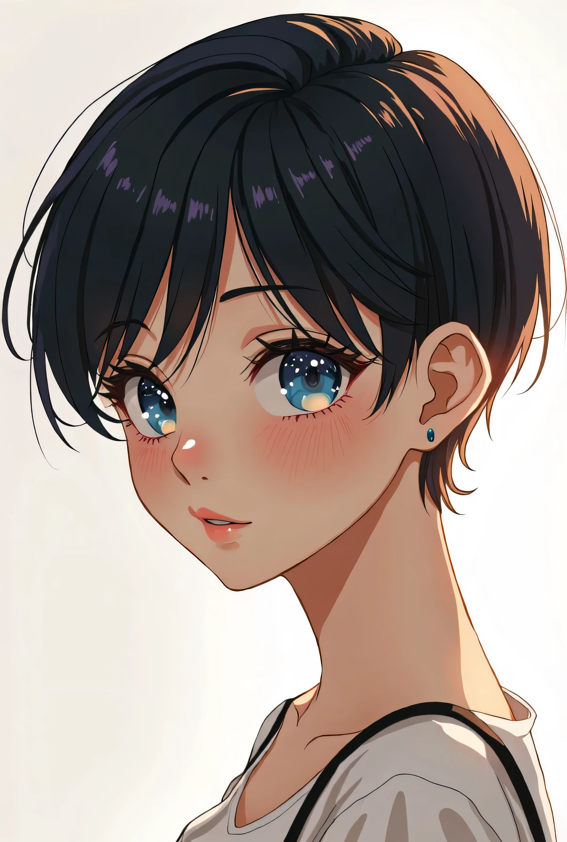 best quality, 1girl, (dakotaskye:1.0), blue eyes, pixie cut, (small breasts), blush, hro