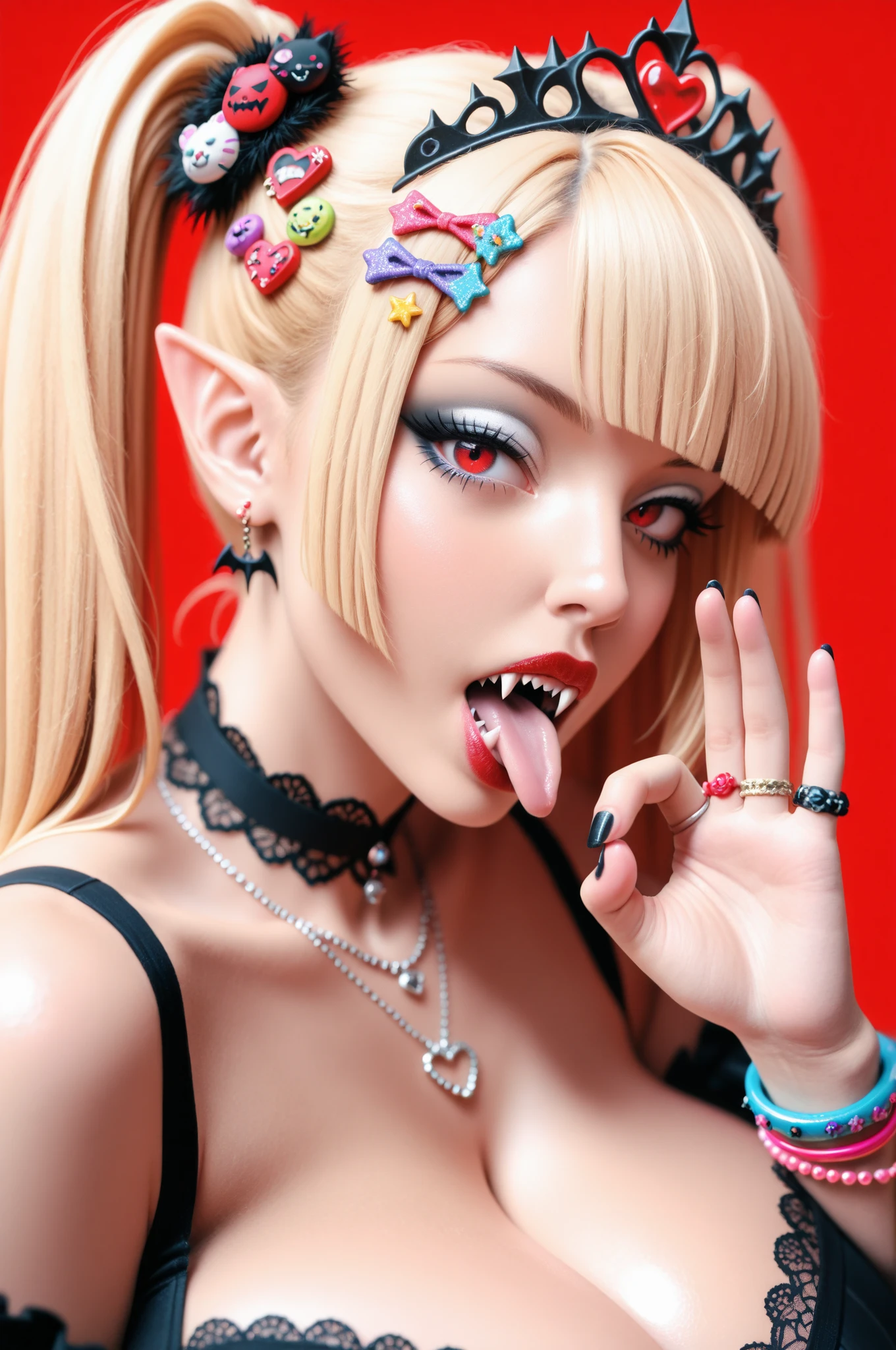 (Insanely detailed, beautifull detailed face, masutepiece, Best Quality), Pink hair, Super detailed beautiful eyes, Very long hair, Looking at the viewer, Colossal tits, busty, Glowing eyes, hitornfreckles, (Red hell background), Beautiful detailed glow, lots of glow, Dominant personality, Hyper-realistic, perfect hand, 1- Devil Solo, (masutepiece, extremely_Detailed_nffsw, 8K_Wallpaper:1.2) Backlight, Shadow, chain leash, Chained, wear a spiked collar, upper body open leather jacket, Showing, devilish number々light and shine, focus on boobs, NSFW, Naked, hitornfreckles, Yellow eyes, Drooling, Yellow eyes, sharpteeth, Open mouth, red horns, tongue, licking, Saliva, tusk, Tongue out,