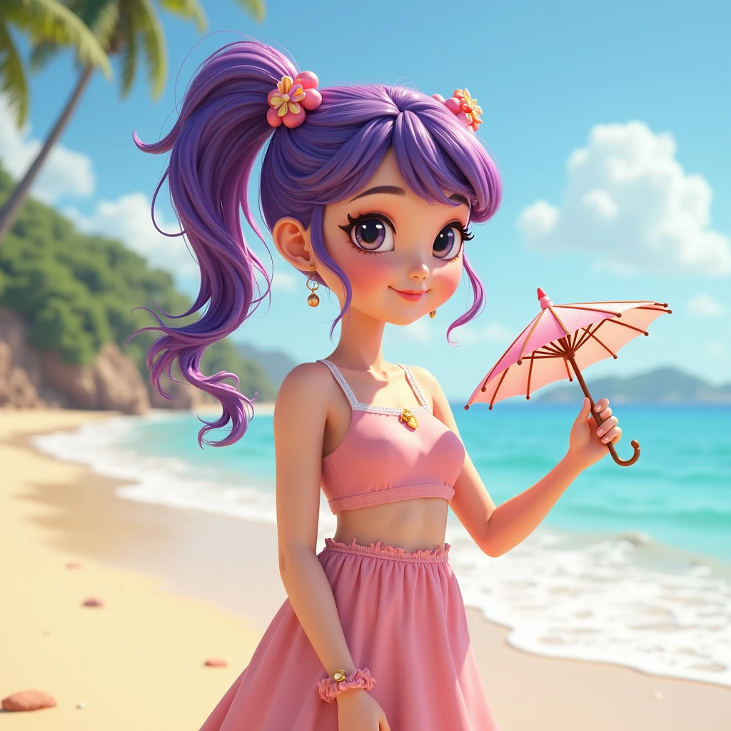 a cute girl in a colorful knitted swimsuit with white lace trim lounging on a crowded beach, detailed face and body, photo-realistic, vibrant colors, warm lighting, summer atmosphere, high quality, 8k