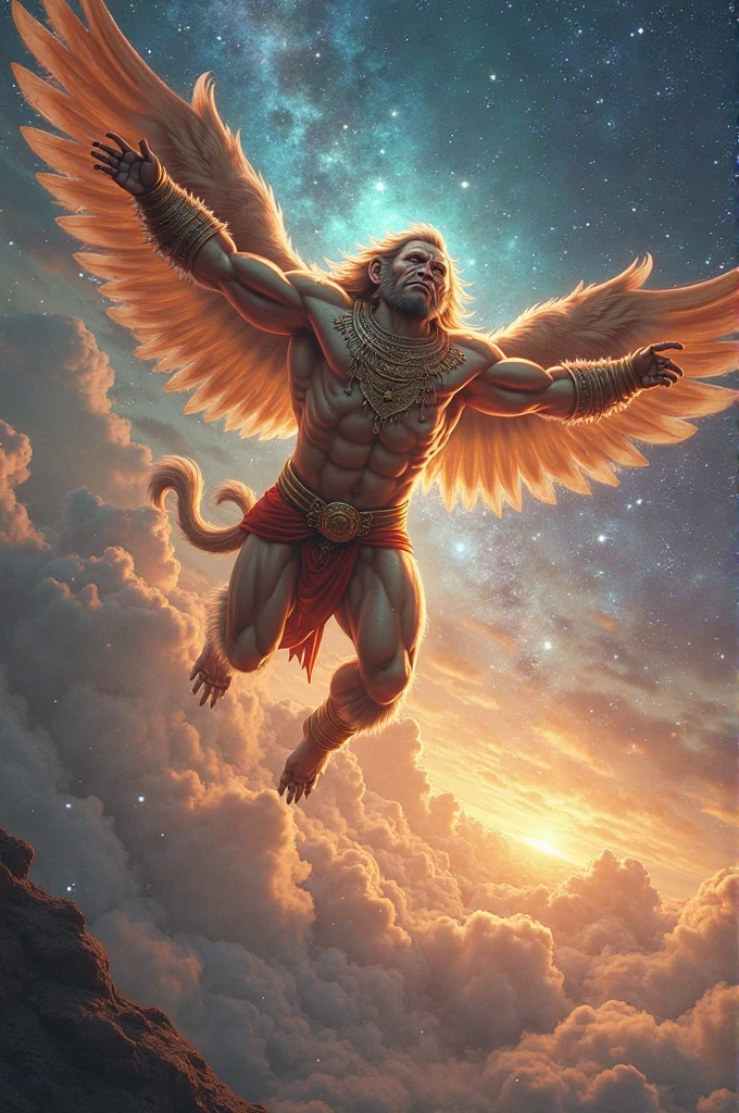 Hanuman ji bagwan fly in sky with monkeys 