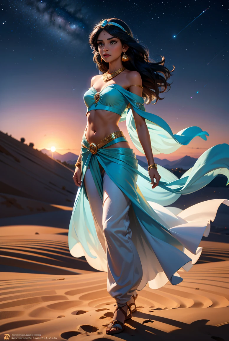Highest quality, Highest quality, 16K, SFW, Unbelievably absurd, Very detailed, delicate and dynamic, Natural light, The particles reflect the colors of the rainbow, Diffuse reflection of light, Vortex of Light, There are many sandstorms, Beautiful desert, Shining Sun, Sand Dunes, Create amazing image effects, Upper body close-up, pyramid, (Cute sexy girl, firm chests, Sensual expression, Passionate, Hilarious, Vibrant, Arab royalty, Arabian Princess, Arabian Long Dress, Gorgeous dress, Lavish decoration, dancing )