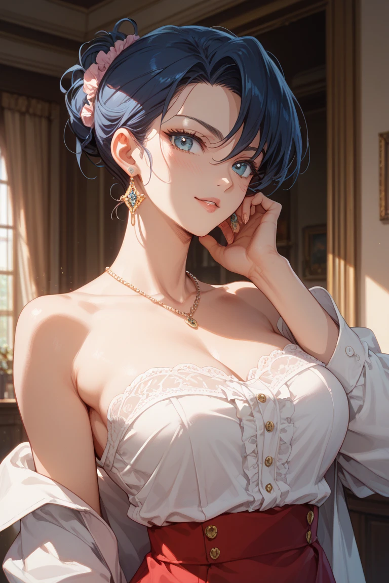 (Masterpiece, BestQuality:1.3), (ultra detailed:1.2), (hyperrealistic:1.3), (RAW photo:1.2), High detail RAW color photo, professional photograph, (Photorealistic:1.4), (realistic:1.4), professional lighting, perfect anatomy, (:1.5), (blush, detailed face), (Ahegao:1.5), (Blue Hair:1.5), Trending Hair&Trending Hairカラーをランダムに, earrings, necklace, bracelet, sexly, erotsexly, sexy gure poses, ((S beauty in an elegant ss in a luxury hotel lobby、Beautiful figure under the chandelier、Chignon's hairstyles: 1.5)