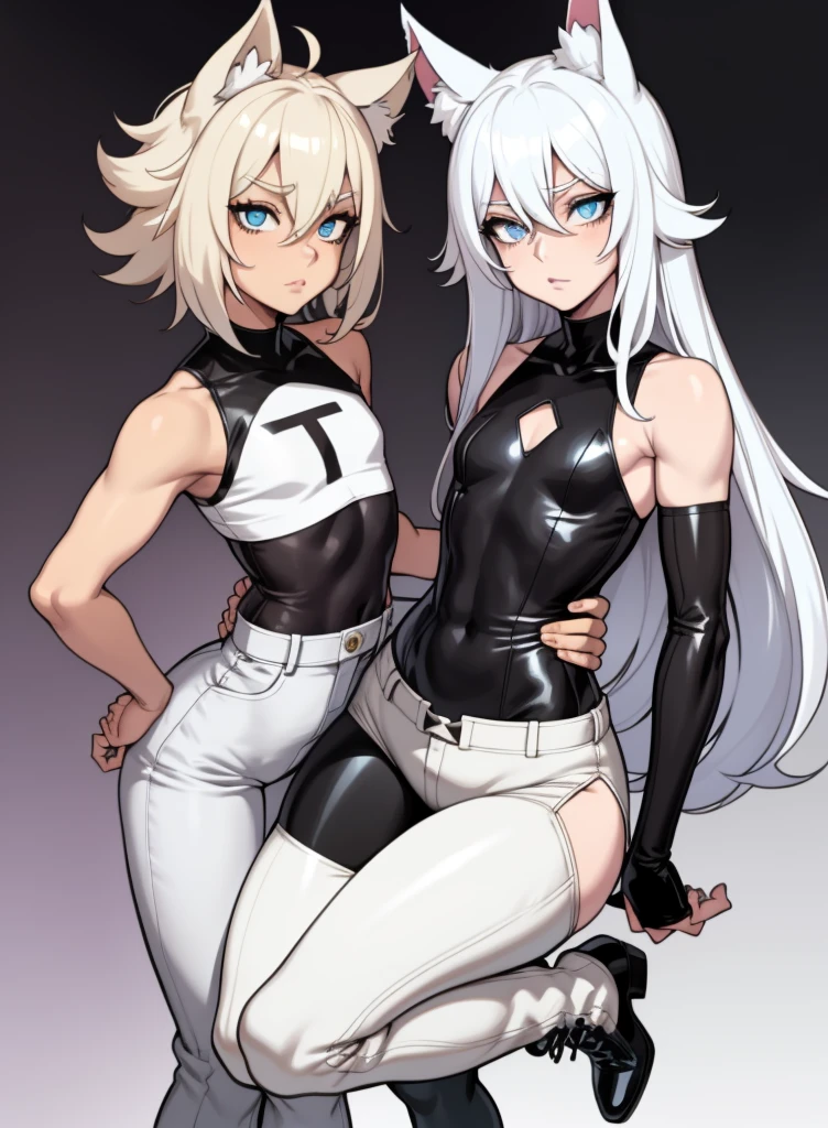 **Hair**: She has white hair, long and tousled, often left free to accentuate her wild side.
- **Horns**: Two large black horns protrude from its head, accentuating its demonic appearance.
- **Eyes**: His eyes are white and shiny, which gives him a piercing and intimidating look.
- **Skin**: His skin is gray in color, adding to his supernatural and demonic appearance.
- **Clothes**: She wears a short, tight-fitting dark-colored top, revealing her muscular abdomen, and a short-sleeved black jacket.
- **Accessories and Armor**:
- **Arms**: Its front