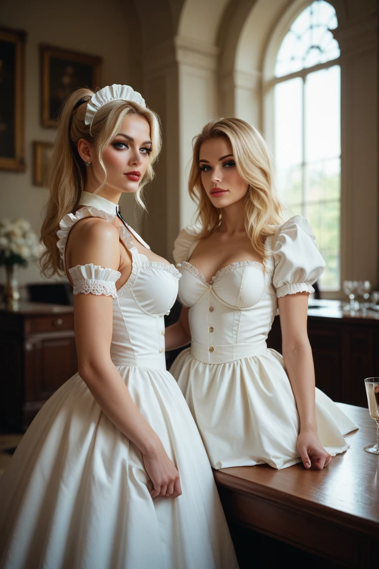 solo person,1 girl with a European appearance (( Solo)) curly blond hair , , With the face and body, Like Amanda Taylor , Dressed in a Renaissance mother-of-pearl dress,Mother-of-pearl gloves at the elbows , She sat on the couch,Gorgeous room in the background , The dress is visible on the chest and on the floor ,Her shoes , There are no stockings on the chest and legs , Her elbow gloves are clearly visible . The pattern on the dress and gloves is very detailed , Front light.