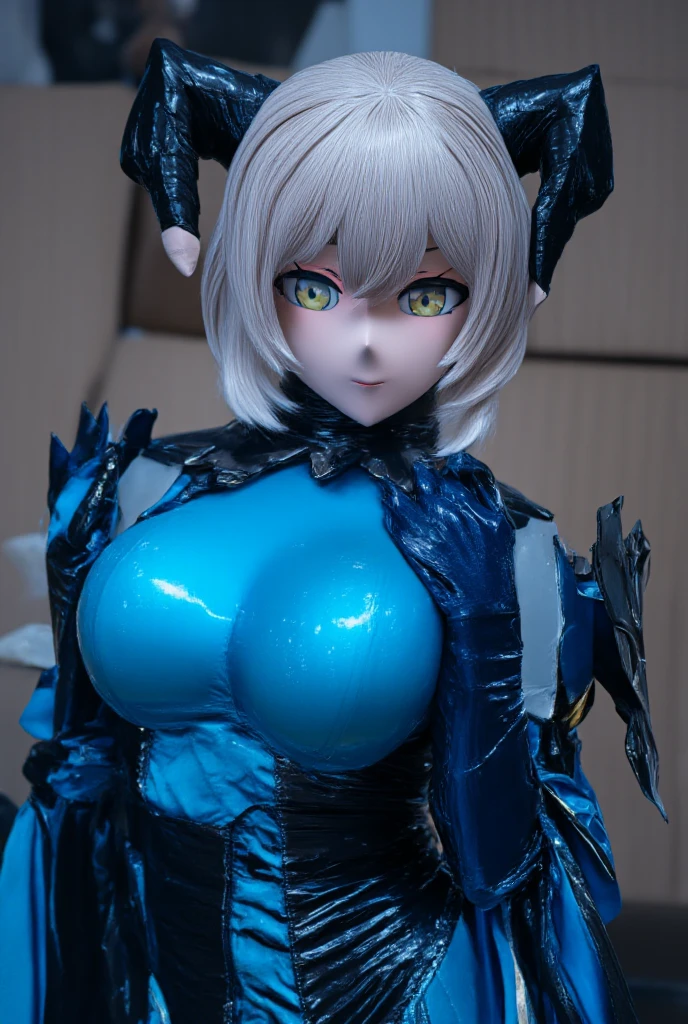 masterpiece, top-quality, Hi-Res, (((((Evil Fall))))),(((((((Creatureization))))))), (((((Parasitized))))),(((tentacle clothes))), (((Leotard))),(Hollow eyes), (((Colossal tits))), (((neck tie))), ((Enamel material)), ((Glossy material)), (((1girl in))), ((独奏)), (((Standing picture))),Remu(Re:Life in another world starting from scratch), Blue hair, white thighhig, (((short-hair))), blue eyess, Hair above one eye, ((frilld)), ((garter strap)),full-body view,deadpan