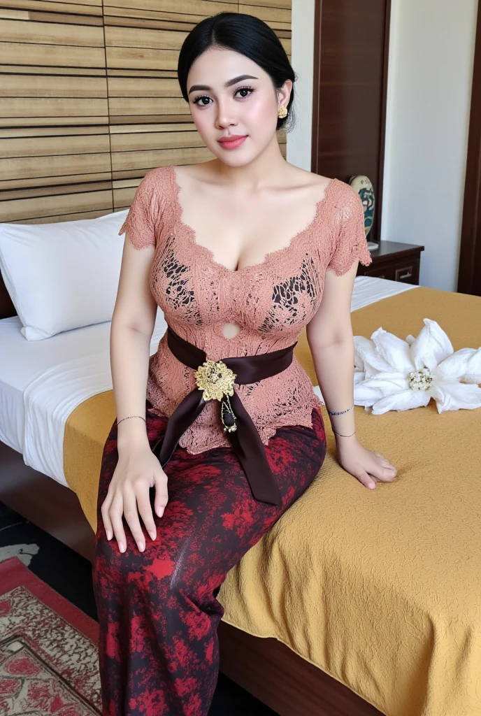1girl, solo, shiny skin, kebaya_bali, , highly detailed, ultra-detailed, ultra high res, full body, (photorealistic:1.4), (best quality), (best shadow), ulzzang-6500, detailed, perfect lighting, black hair, long hair, (:1.3),