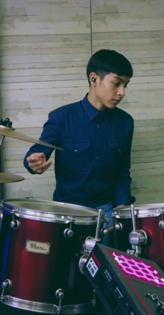happy latin boy playing drums