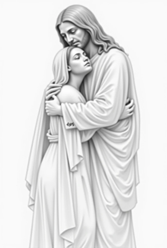 Painting of Jesus embracing a man. The arms of jesus form a waterfall, jesus embracing a man soft airbrush art, beautiful representation, two men hugging, religious painting, amazing masterpiece, beautiful image already created, wonderful masterpiece, spiritual hugs, he is greeting you warmly, real image, beautiful painting of friends, aerated painting, embracing each other