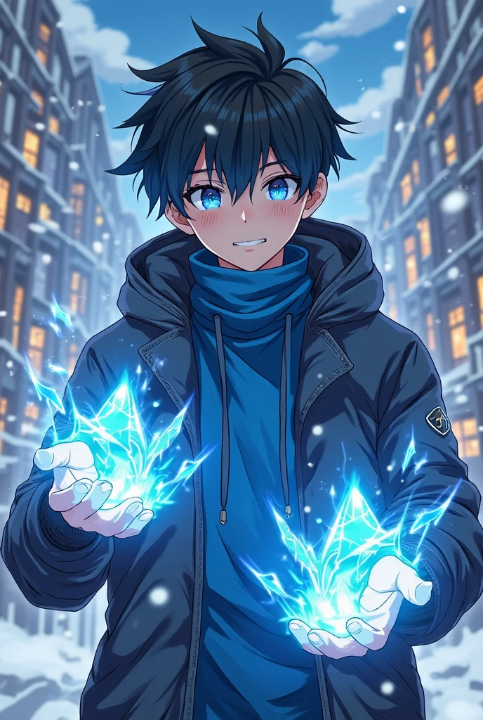 Varel kun, masterpiece, best quality, 1boy. Oreki model. (Grey hair, glowing eyes, have detailed beautiful eyes). Wearing white T - shirt, holding fireball. Aqua eye. Black leaf hair ornament 