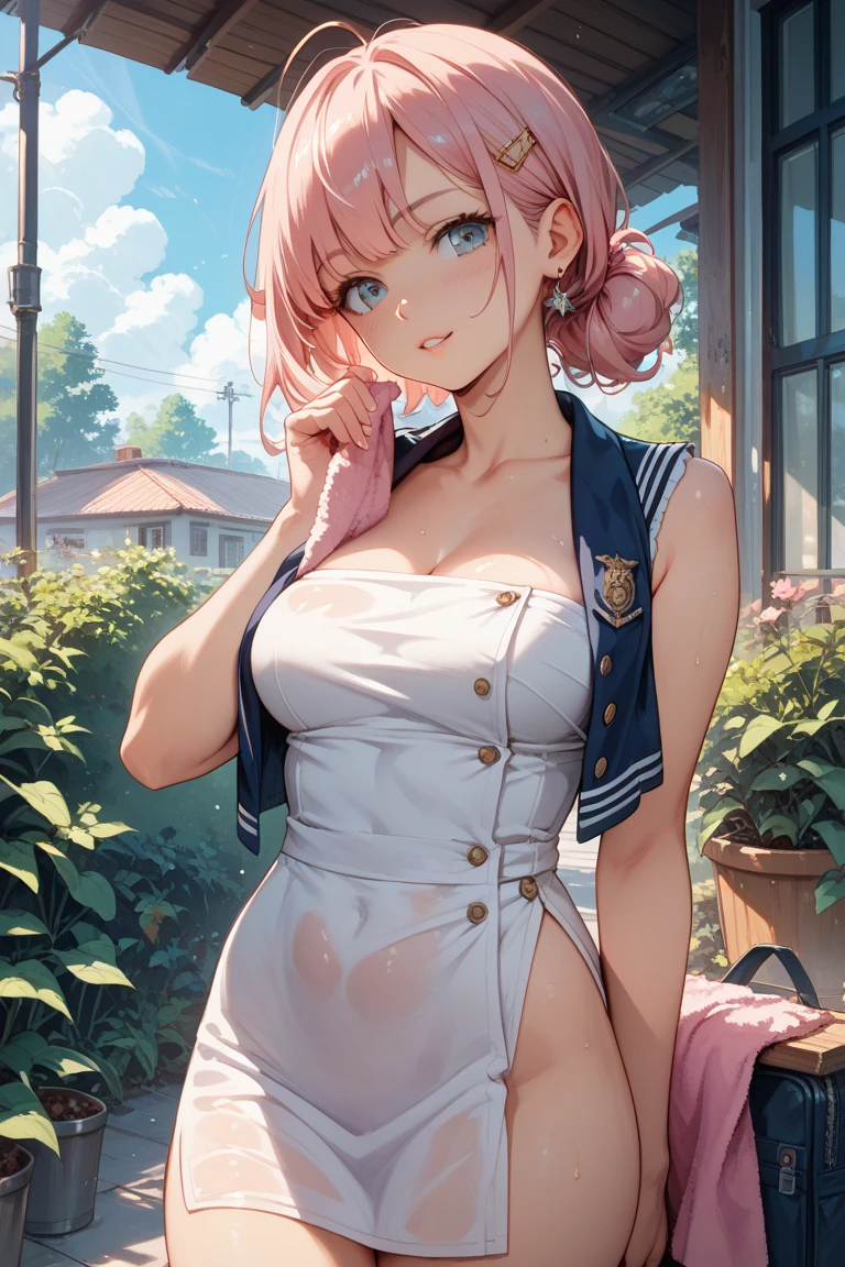 Best Quality, masutepiece, beautiful mature women、Beautiful face、Strong-minded woman、Office Suits、brown haired、Brown-eyed、Longhaire、Undersized eyes、Full body like、In front of a convenience store、outside of house、Eating popsicles
