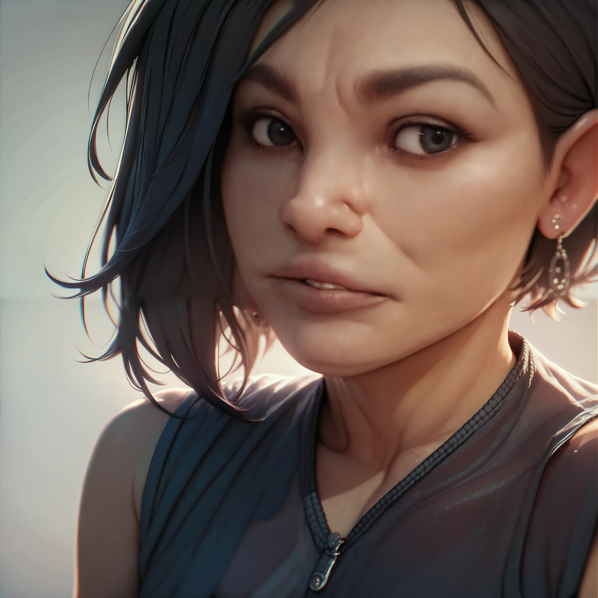 Girl with short hair and black eyes
