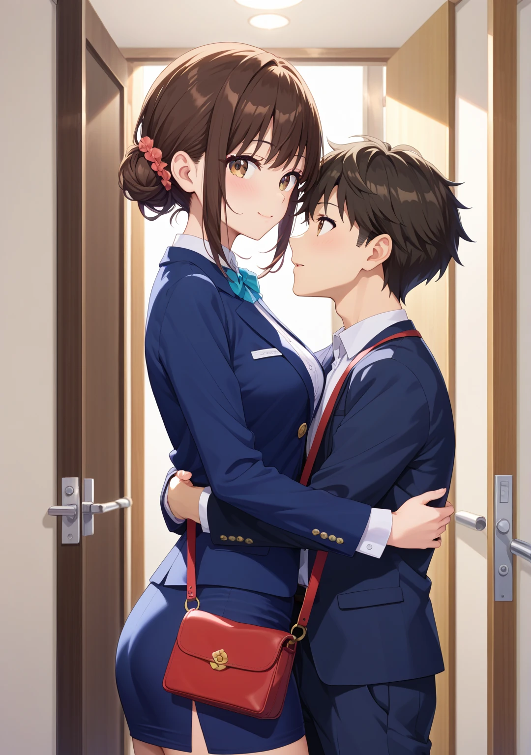 top-quality masterpiece Ekkarit Masiha and Momoe Sawaki couples Male and female couples A man is confessing his love to a woman Woman embarrassed high-school uniform 2 Frame Cartoon Blue Eyes MomoeSawakiR4