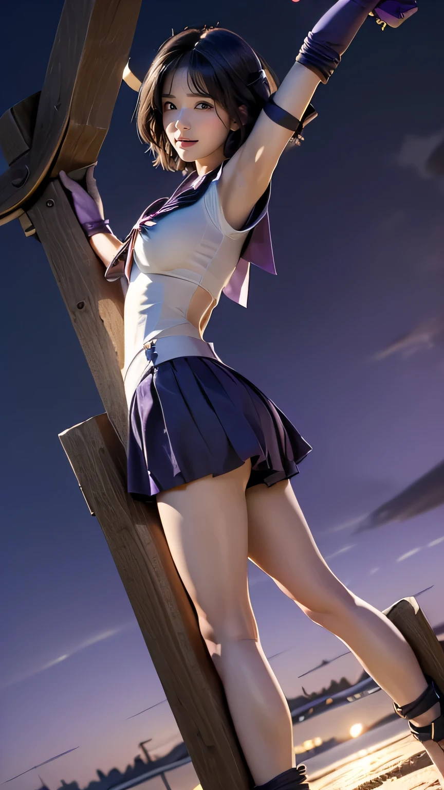 ((( top quality ))), (( masterpiece)), ( details),((( A lot of men are on the train ))), (((((( HotaruTomoe, (sailor Saturn , purple hair, short hair, elbow gloves, neck ribbon, bangs, long hair, circlet)))))))), ((( slender body, big breast , Big Breasts,cleavage, Cleevidge, big ass,Wide ass,thick thighs, ))), (( Cameltoe)),(( growing skin, white skin, growing skin)), Mysterious Light, ((( well-prepared face about the middle of leg opening ,sad face,angry face ))), (( big eyes)), (((((( droopy eyes )))))), (( random angle )), Fully effective , eyeshadow , pink cheeks, earrings, necklace,((((Crucifixion by the X-pillar, in stocks pose,Full body with handcuffs , from behind,from below,low angle)))),