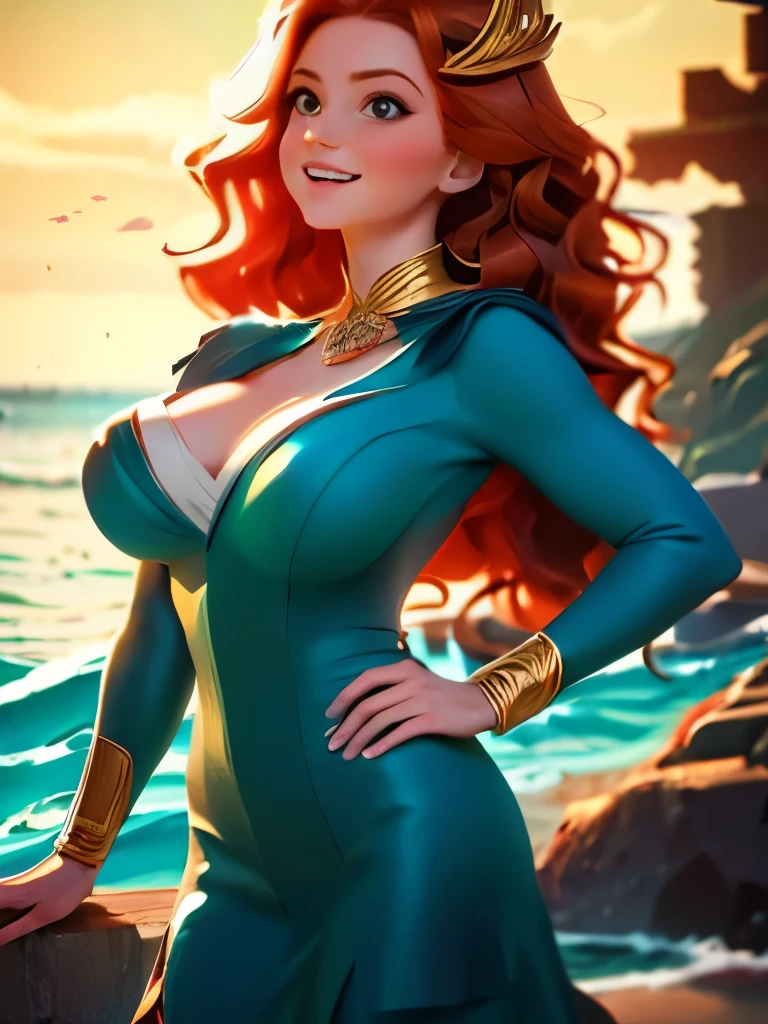 redhead woman in green dress standing in the ocean, deusa ruiva, com cabelos ruivos e olhos verdes, com cabelo ruivo cacheado, linda arte digital, beautiful digital illustration, bela arte de fantasia, linda arte digital, Magali Villeneuve&#39;, DeviantArt Artstation CGScosiety, Graphic artist Magali Villeneuve, inspirado em Magali Villeneuve, inspirado em Cynthia Sheppard