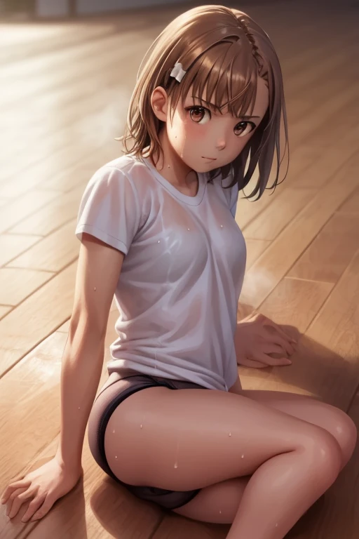 Smooth anime CG art、Focus Only、1 girl、Front view、(((All naked)))、((Full nudity))、naked、(((The shape of the genitals is clearly visible)))、(((Small breasts)))、(((sweat)))、Semi-short hair、(((Sweaty)))、Watery eye、blush、(((Embarrassed look)))、((Open your mouth))、(((standing)))、Spread your legs、((grass))、((Night Sky))、Midnight、Outdoor、leaning forward、(((white tank top)))、(((white panties)))、cowboy shot