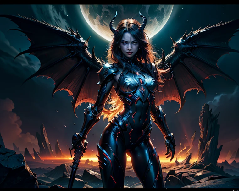 Black Dragon, wings, female, scaly body, skinny, big wings on her back, glowing eyes, using magic, clothes, arms, mortal face, human body, desirable, human body, no tail, arms